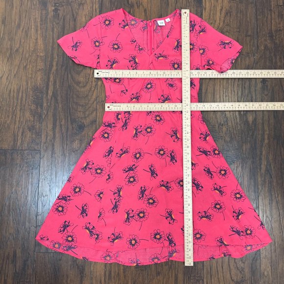 Gap A-Line Dress 2 Pink Blue Floral Sundress Short Sleeve V-Neck Women's - Picture 7 of 11